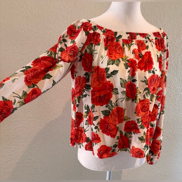Forever 21 Tops - Forever 21 Rose Floral Print Off-the-Shoulder Flowy Top – White/Red – Size S/M